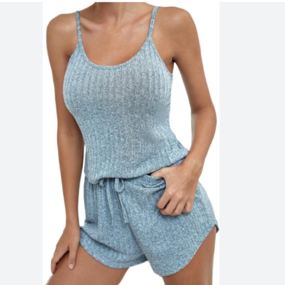 WOMEN - Ribbed Fabric Pijama Set Tank Top and Shorts | S